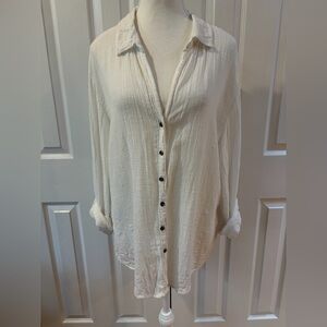 XVCI Wearables White Cotton Gauze Button Up Porter Blouse Size S